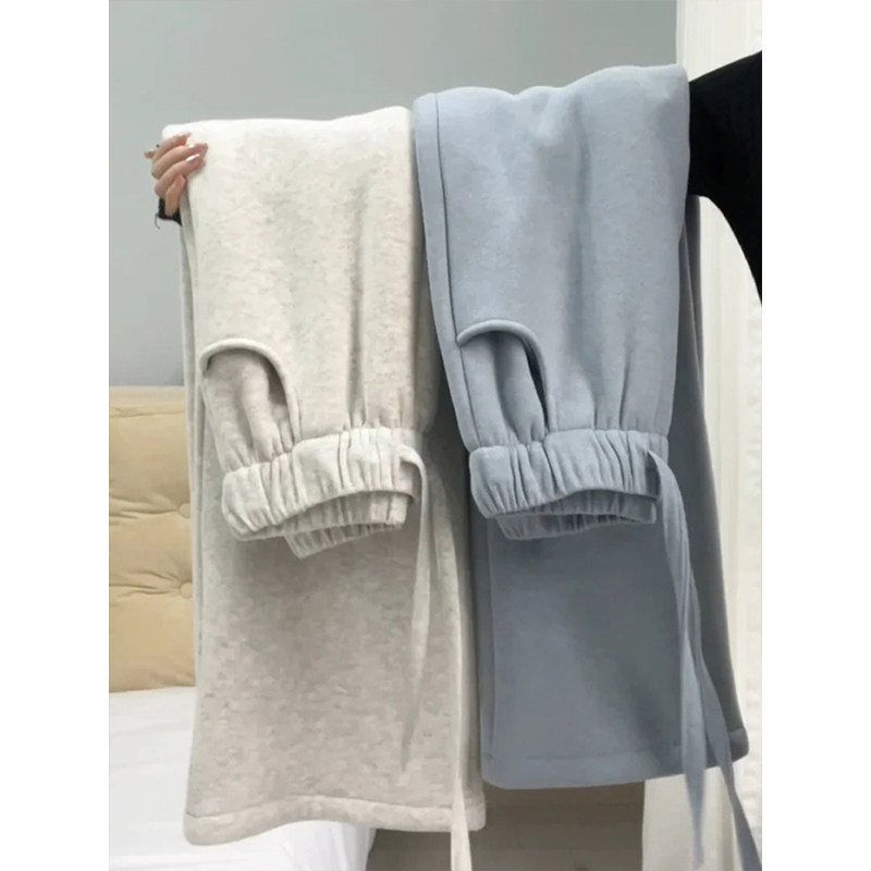 美式休闲高腰抽绳软糯卫裤女秋冬2026新款宽松直筒垂感慵懒阔腿裤