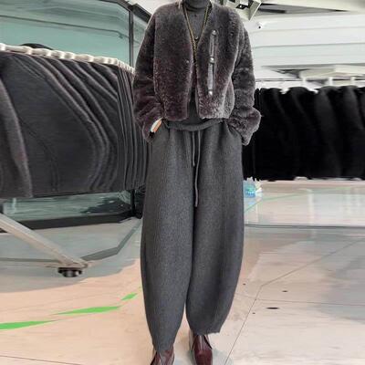 香色休闲筒阔腿裤女225春0季新灰款C时尚爆MP款子蕉阔ZYP脚直裤奶