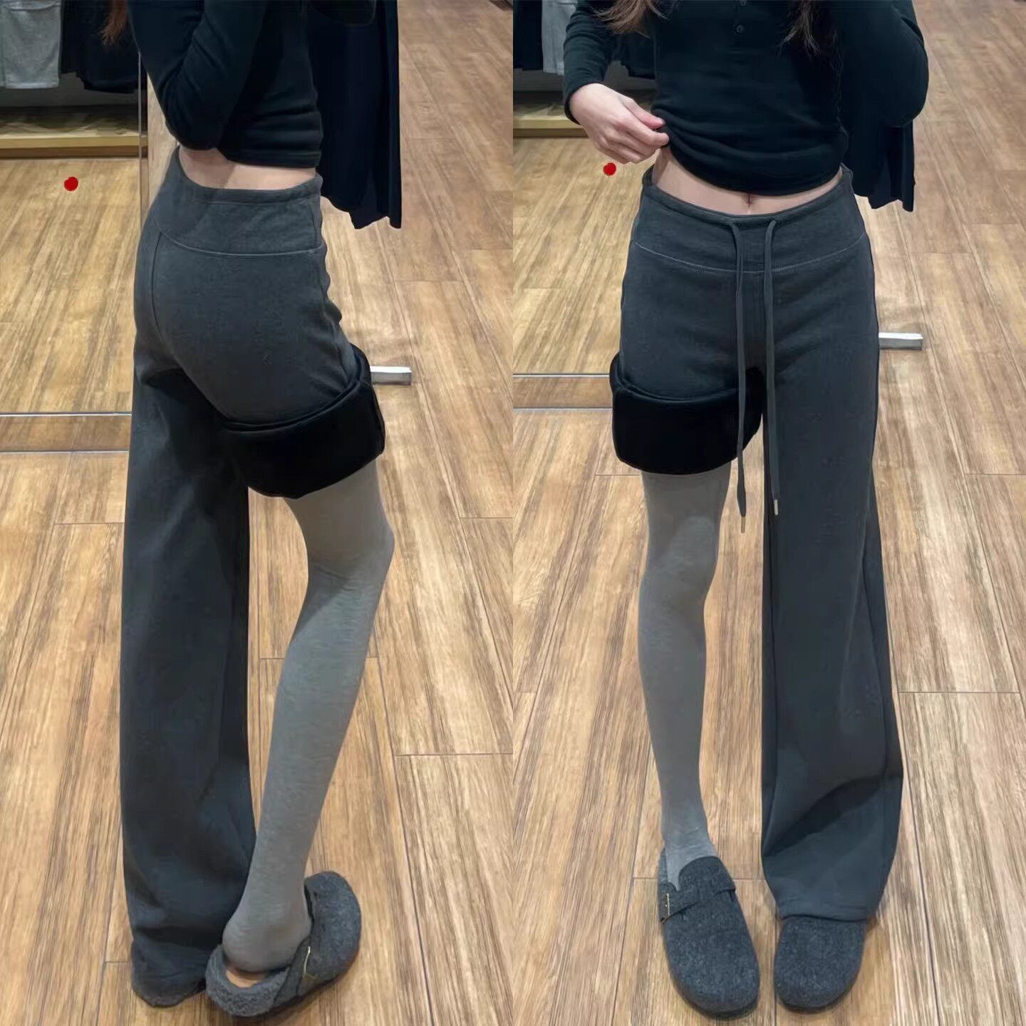 灰色加绒lulu卫裤女秋冬新款高腰显瘦窄版直筒运动裤子休闲阔腿裤