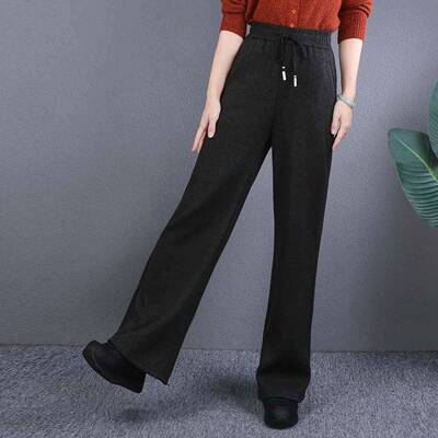 休自小TA 铺2UFC然05冬季【超N厚蚕丝羊毛裤】闲大长裤腿窄版直2