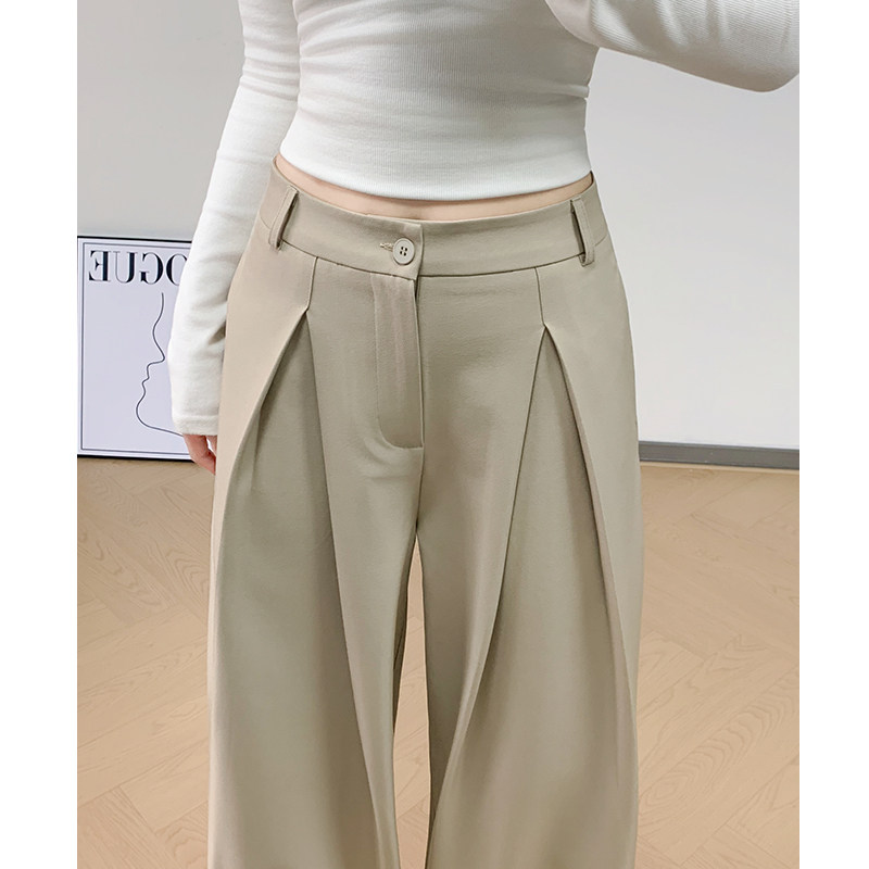 卡其色阔腿裤女春秋2026新款垂感直筒小个子高腰显瘦休闲西装裤子