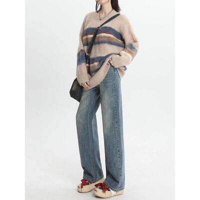 松窄版腿宽牛仔裤显女阔202新款秋冬1爆款5裤子子高腰瘦小个23123