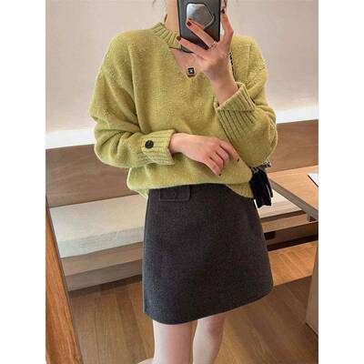 灰色毛呢半身LHB裙冬新款胖m百色搭BE短mUa包臀裙高腰显瘦黑秋字