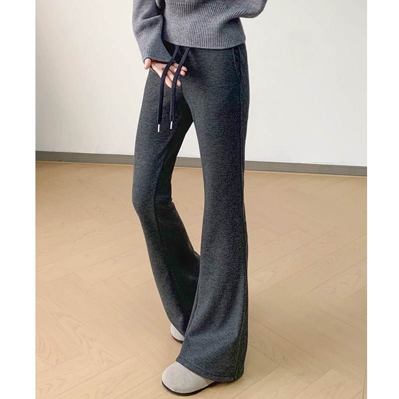灰色加绒微喇裤女秋冬2025新款高腰垂感休闲直筒裤松弛感喇叭裤子