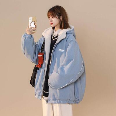 潮牌两面穿XTIEXZ2女加025棉新加冬季绒厚棉衣设款计感羊羔毛服绒