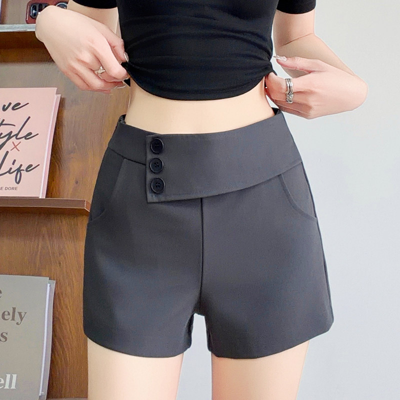 灰色西装短裤女夏外穿2026新款高腰a字阔腿裤小个子韩系包臀热裤