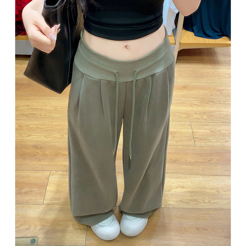 美式运动裤女2026新款低腰抽绳宽松显瘦直筒高腰垂感休闲阔腿裤子