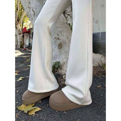 叭秋VND冬喇HCV新品羊糯绒织感显米裤女高腰垂感瘦微喇叭裤针加绒