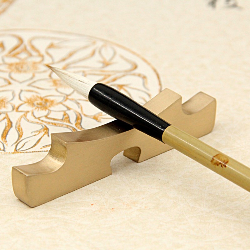 明色城门形黄铜笔搁文房四宝用品书法毛笔架礼品笔座复古笔山