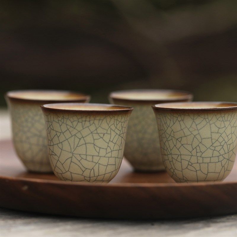 金丝铁线紫口铁足哥窑品茗小杯单杯礼品茶杯茶具手工龙泉青瓷