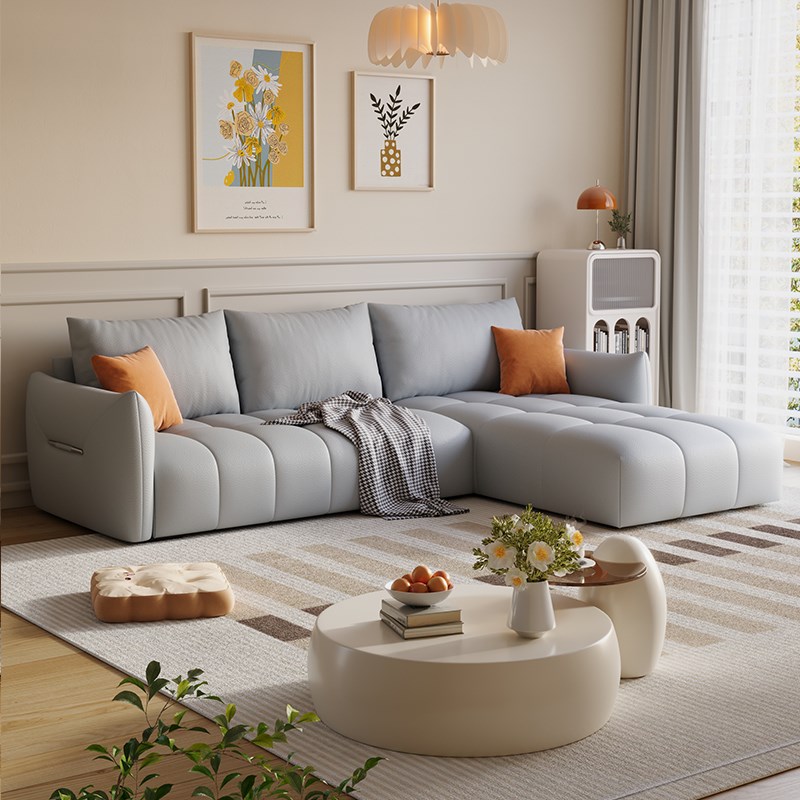 法式奶油风布艺沙发简约现代小户型客厅防猫抓皮艺高级绒贵妃沙发