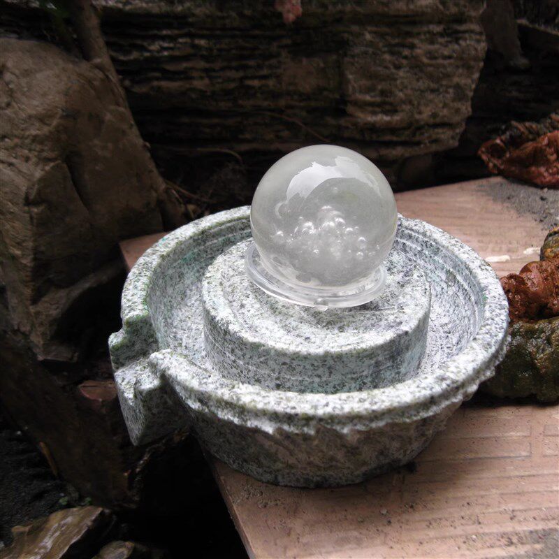 天然喷水流水转运石磨球摆件复古怀旧水晶球石材石磨庭院流水装饰