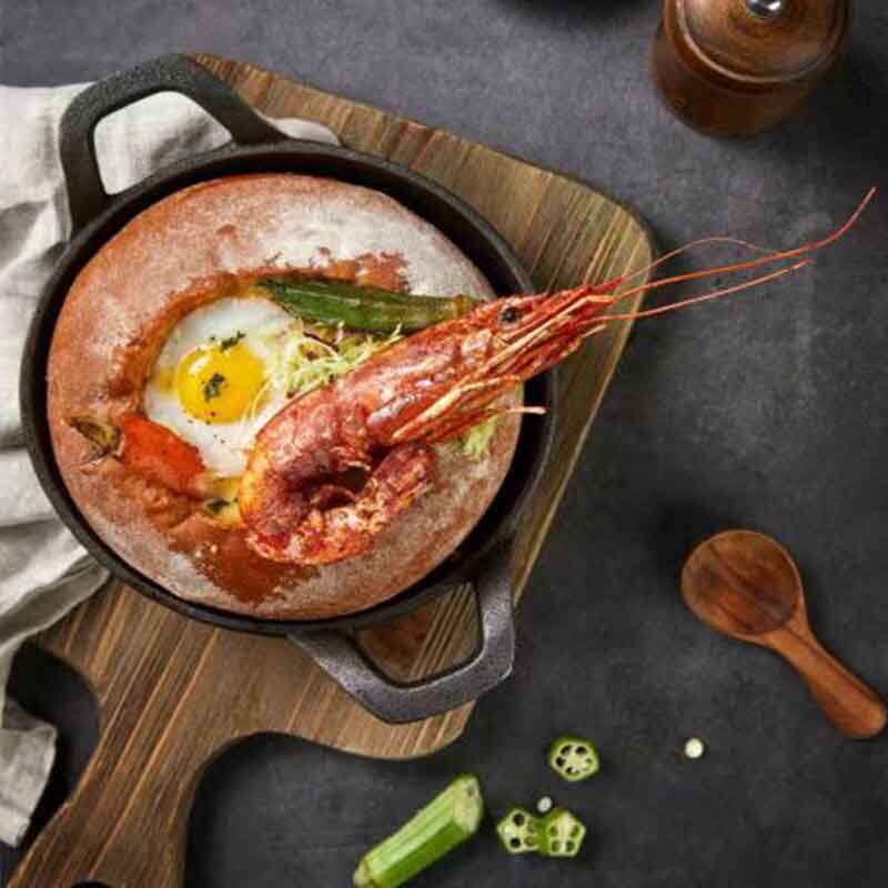 创意时尚餐具铸铁小食锅双耳铁锅铸铁汉堡盘芝士铁西餐盘圆形不粘