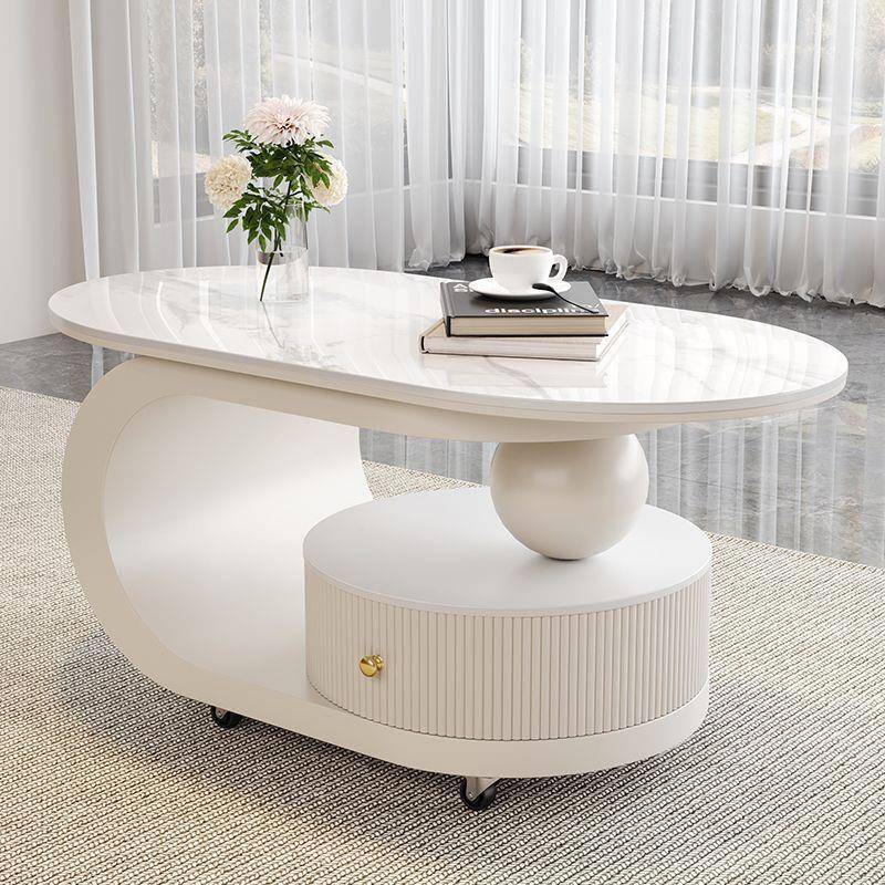 粉魅意式椭圆形移动推车茶几岩板轻奢家用客厅现代新款简约小户型