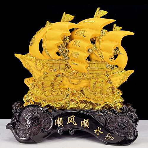 树脂沙金一帆风顺帆船摆件客厅玄关酒柜办公室家居摆件工艺品