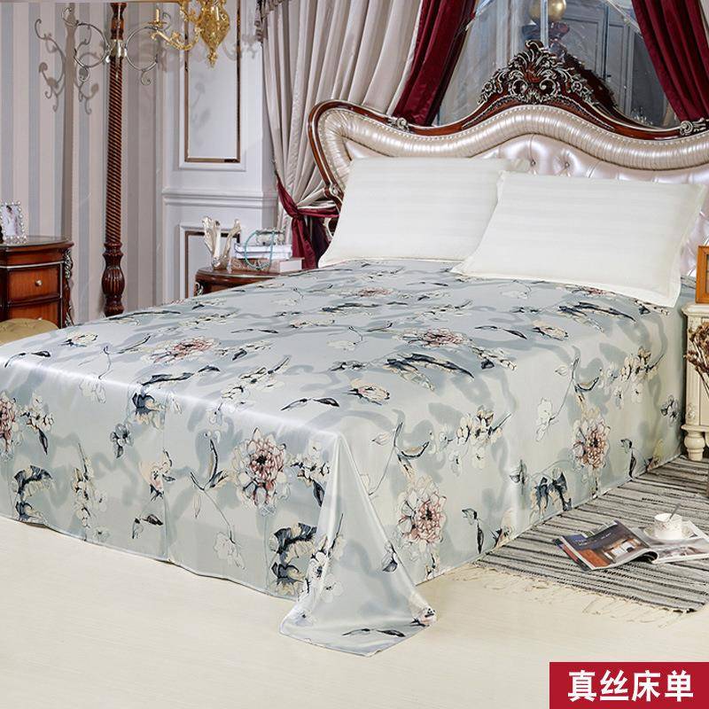 新品 丝绸床品家纺桑蚕丝素色提花印花拼接款素绉缎面料真丝床单