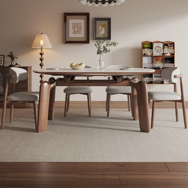 馨佰利岩板餐桌椅组合2024新款家用小户型方圆两用客厅橡胶木饭桌