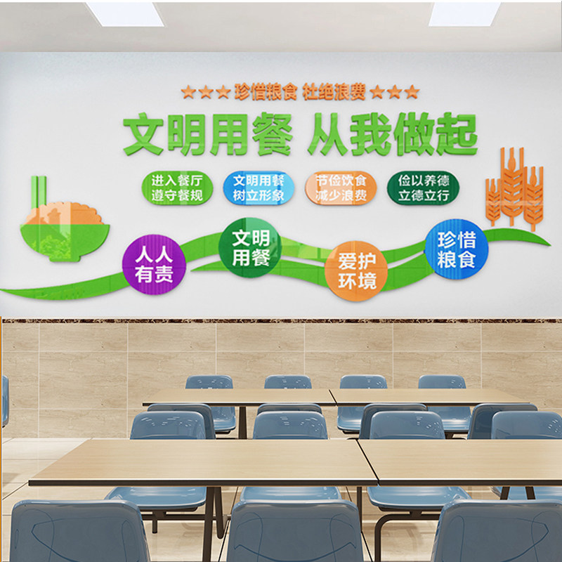 食堂文化餐厅墙面装饰节约粮食标语立体自粘墙贴饭店学校光盘行动