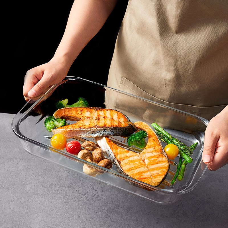 家用微波炉烤箱盘耐热玻璃烤盘蒸煮菜盘长方形玻璃碗大号蒸鱼盘子