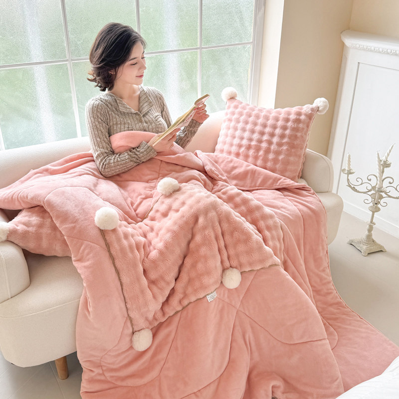 韩式仿兔毛绒两用抱枕被加厚车载靠垫办公室沙发午睡可折叠懒人被