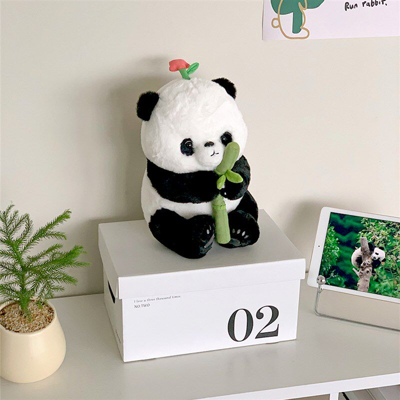 可爱花花熊猫抱竹公仔坐姿大熊猫玩偶毛绒玩具沙发床上睡觉抱枕