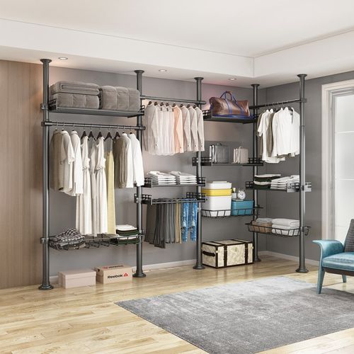 顶天立地置衣架卧室省空间简易落地衣帽间挂衣架免打孔晾晒衣架