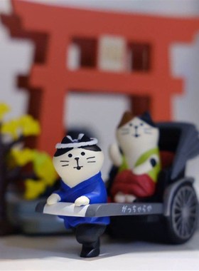 猫部杂货  敲萌可爱人力黄包车猫迷你公仔 汽车装饰场景摆件