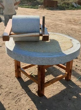 石碾子老式石磨盘磨面压粮食公园幼儿园手推石碾家用复古装饰摆件