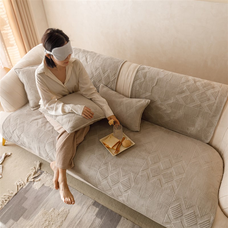 毛绒沙发垫四季通用简约复古防滑坐垫子冬季短毛绒沙发罩盖布巾