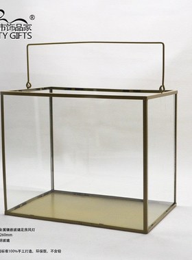 热销大号金属镶嵌玻璃风灯花房田园种植多肉摆件容器玻璃花盆花房