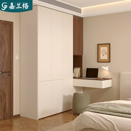 奶油中古风衣柜家用卧室连书桌一体组合大容量衣橱悬浮梳妆台9A51