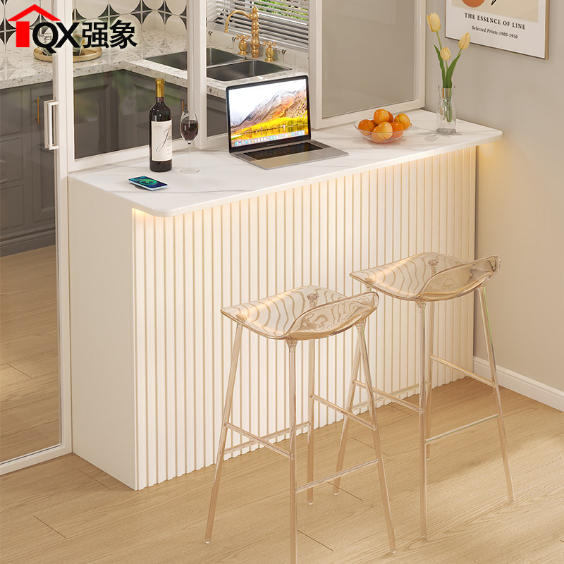 奶油风岩板吧台餐边柜一体客厅餐厅岛台吧台桌隔断柜家用定制G319
