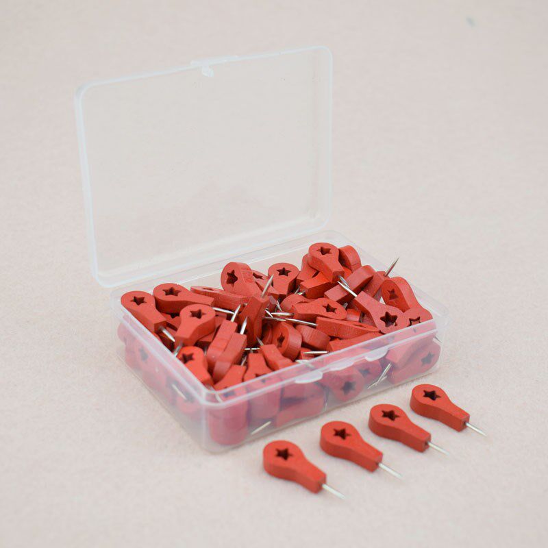 80枚盒 红色葫芦型工字钉图钉 木质大号图钉按钉照片固定地图标记