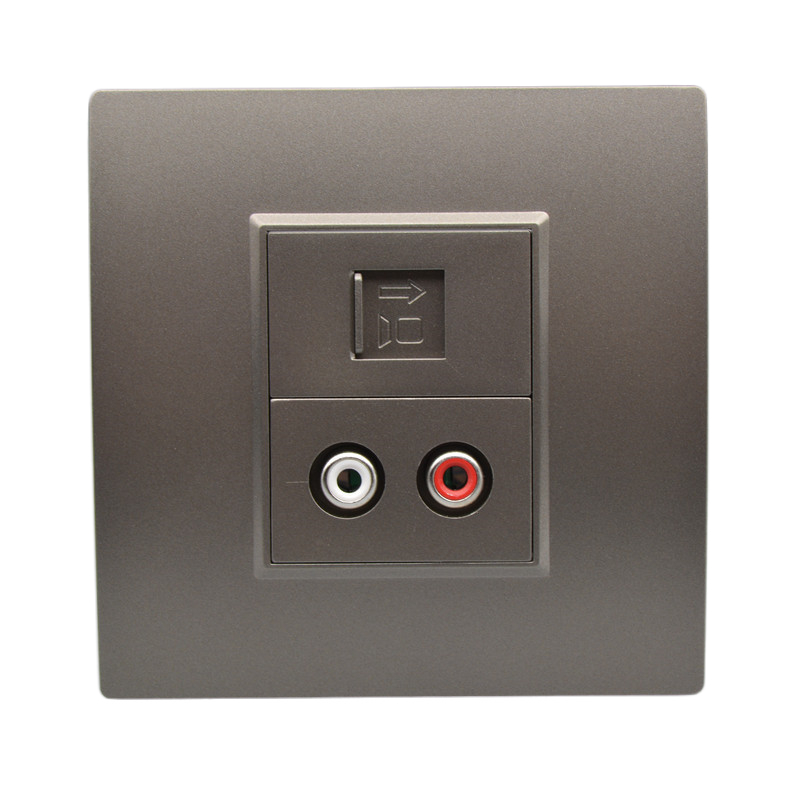 深灰色六类网络带音频插座千兆电脑网线口V红白莲花头开关面板