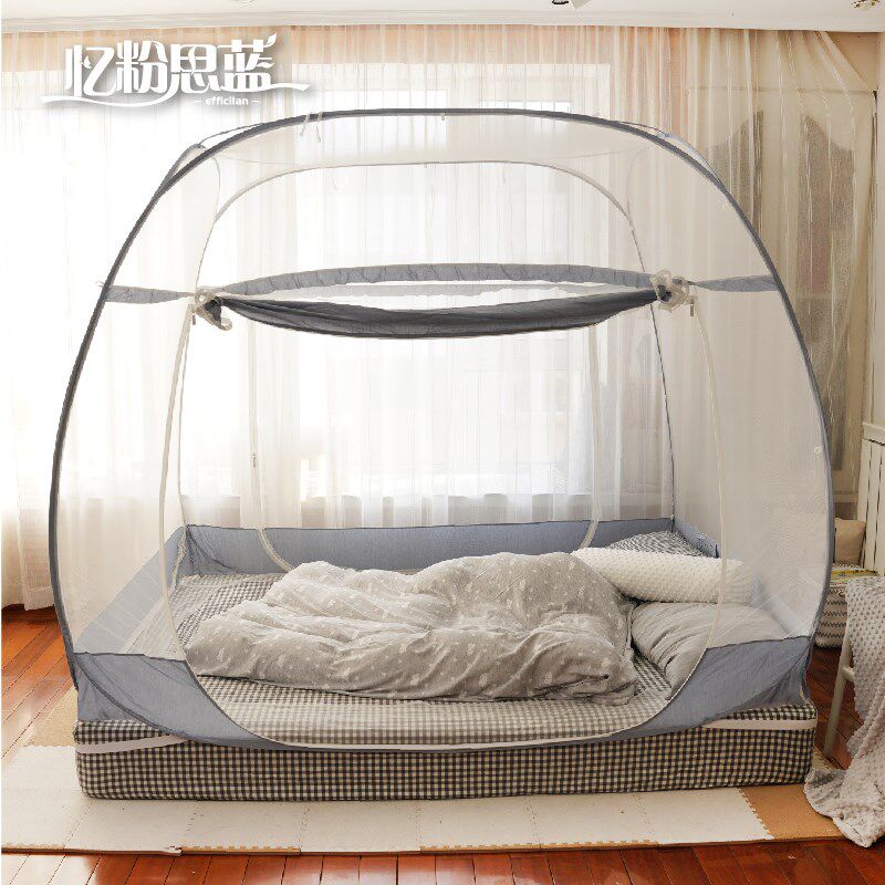 微瑕忆粉思蓝蒙古包蚊帐儿童免安装方顶三门拉链全底无底1.8米2米