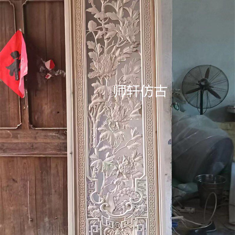 东阳木雕手工雕花板实木花开富贵牡丹花电视背景墙屏风隔断定制