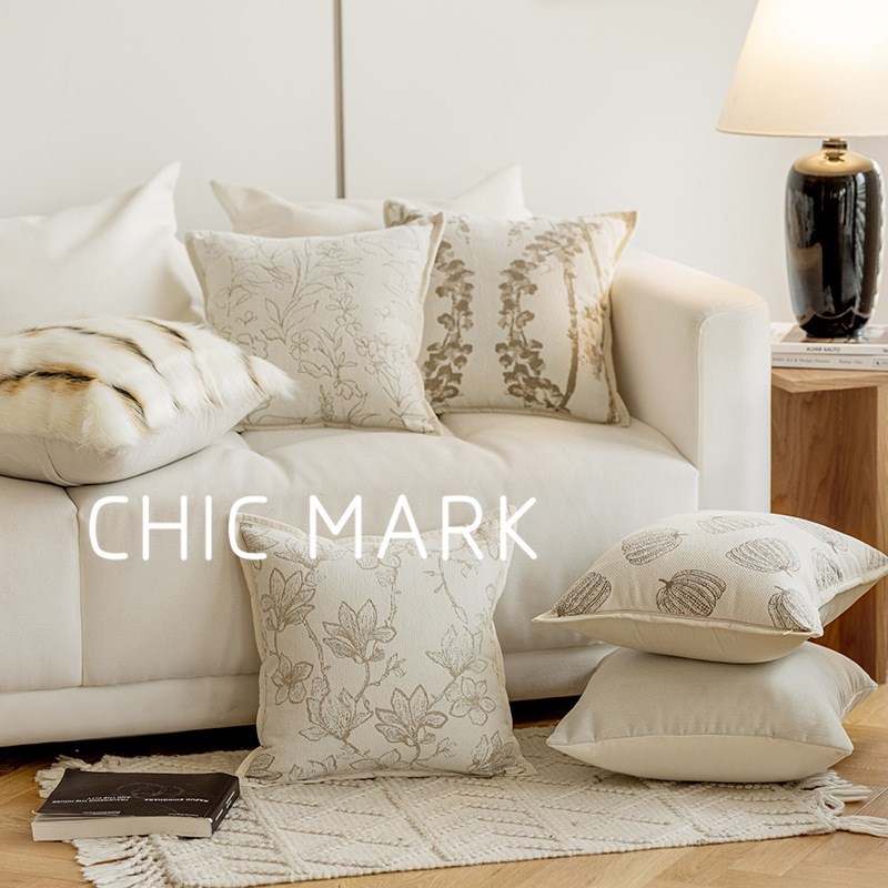 高级奶油色提花法式抱枕客厅靠枕靠沙发抱枕套展厅样板间装饰枕
