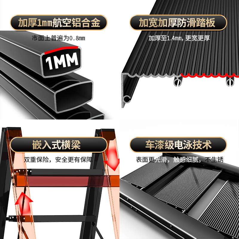 怡奥梯子家用折叠伸缩铝合金室内多功能迷你人字小梯花架置物马凳