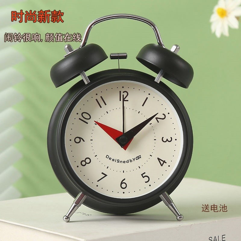 出口日韩欧式闹钟学生静音创意简约桌面家用夜灯金属充电小闹钟表
