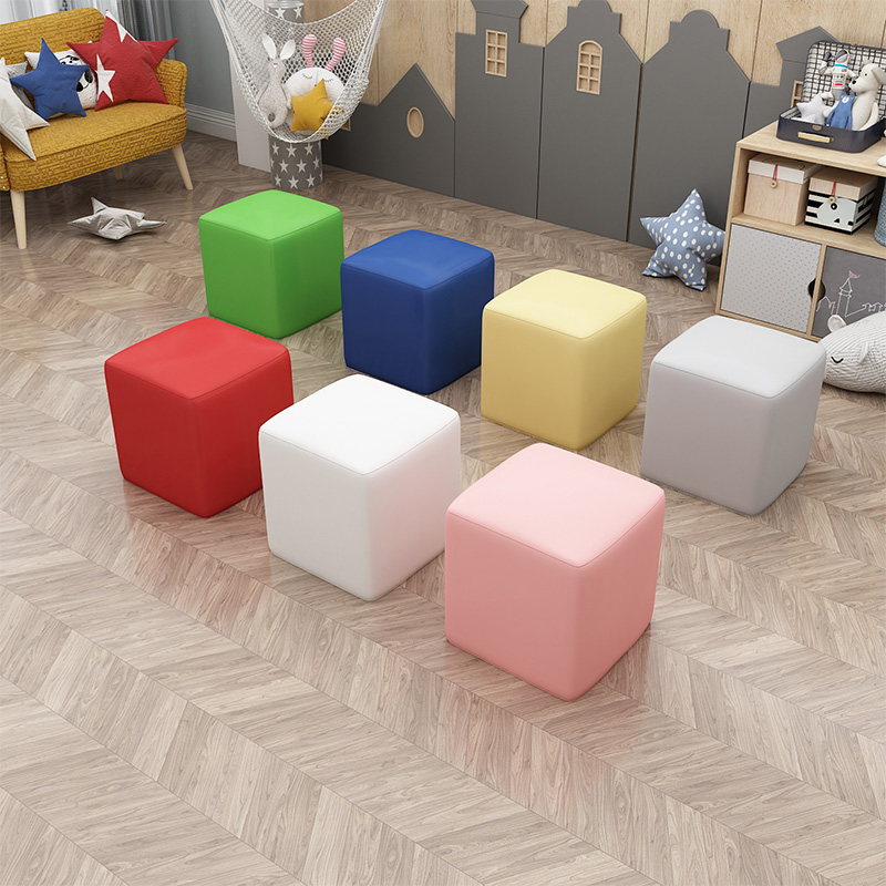 培训机构儿童皮凳早教中心图书馆彩色方凳商场幼儿园软包单人坐墩
