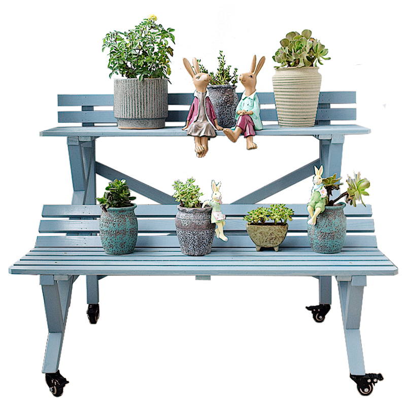 阶梯式阳台实木花架带轮可移动大花盆架带护栏防水防腐室外盆景架