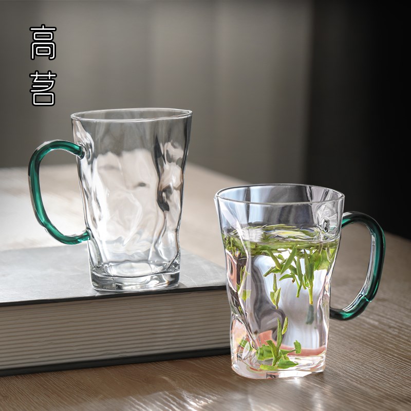 泡绿茶茶杯耐热透明玻璃杯子单层冷泡杯耐高温高硼硅带把手水杯女