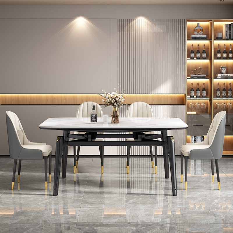 伸缩岩板餐桌椅可变圆桌大理石家用小户型微晶石折叠饭桌