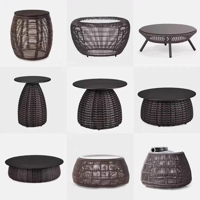 户外休闲茶几简约设计师圆形边几实木餐桌样板房阳台藤编角几大全