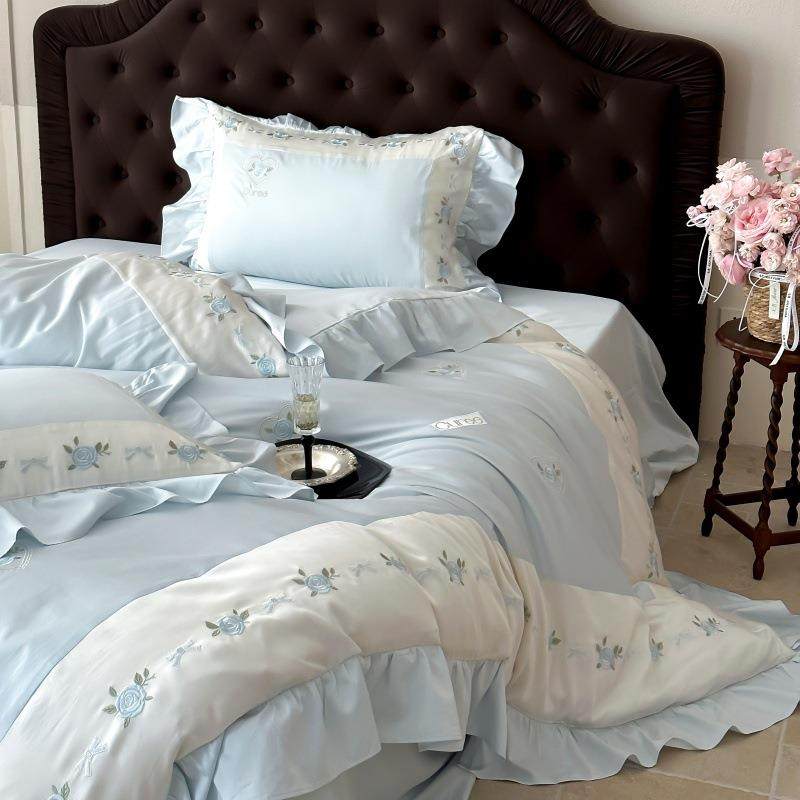 小清新100支长绒棉四件套浪漫花卉刺绣荷叶边纯棉1.8蓝色床上用品,鲜花速递/花卉仿真/绿植园艺,割草机/草坪机,淘宝优惠券,粉丝福利购,淘宝优惠卷