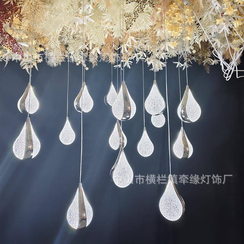 新款婚庆道具电镀金色银色亚克力琉璃水滴吊灯婚礼堂宴会厅装饰灯