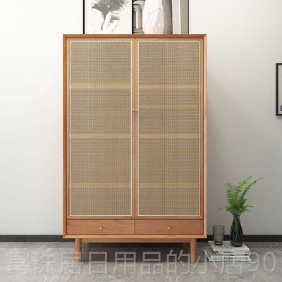 高档四季衣柜约北欧简现代儿童藤实木衣橱编双柜门组合卧室收纳储