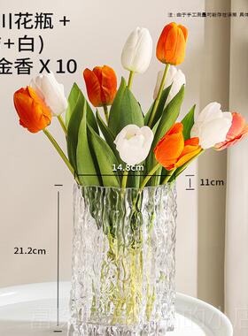 高档ns风高级感家用奢水培花玻轻璃透明插花玫瓶瑰鲜花客厅餐i桌