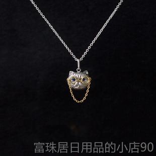 高档由子野丨动物列系丨蓝宝石猫女咪项炼纯银锁骨炼小众原高级创
