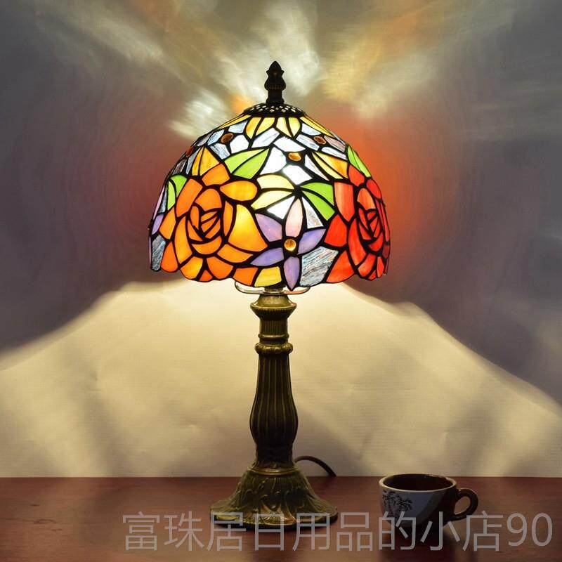 高档欧蒂凡彩色璃玻卧室床琈头台灯美式尼餐吧桌酒餐厅会所店铺琉